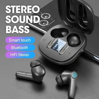 Безжична Bluetooth слушалка Kuge, стерео слушалки с висока разделителна способност, спортни слушалки с двоен микрофон и кутия за зареждане на батерията с led дисплей