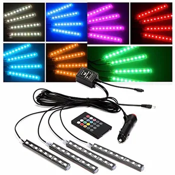 Безжично дистанционно управление музика, гласово управление, цветни вътрешно осветление от 9 led RGB Neon DC12V