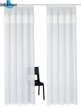 Бели Светопропускающие тюлевые завеси от мек полиестер с имитация на памук за хол, спалня, розово тънко прозрачно прозорец
