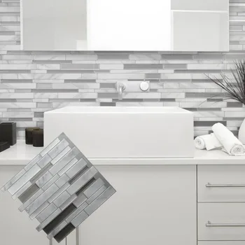 Бяла Сивата Мраморна мозайка, Отклеивающаяся фаянс, самозалепващи задния панел, направи си сам, кухня, баня, домашни стикер на стената, vinyl 3D стикер