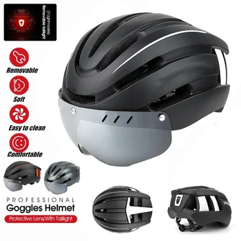 Велосипеден шлем Акумулаторна батерия Вграден USB led лампа, хвърли се във форма за Велоспорта, Сигурна шапка, открит задна светлина, козирка с 4 лещи