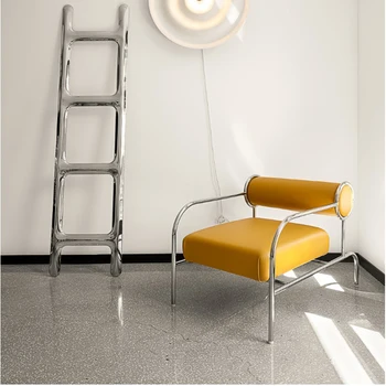 Вечерни промишлени модерни столове за всекидневна, метална греда, хубава кожа на италианското дизайнерско кресло за отдих, Мебели за дома в скандинавски стил Sillas