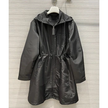 Висококачествено дамско яке със средна дължина, с качулка, градинска мода ветрозащитная яке