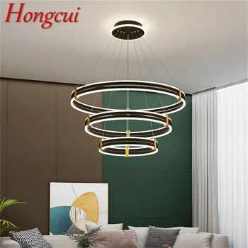 Висящи лампи в скандинавски стил Hongcui, модерен черен Луксозен кръгъл led лампа за Декорация на дома