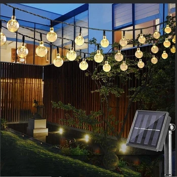 Външни декоративни слънчеви гирлянди с водоустойчиви кристални топки с Дължина 5 м, 7 м, 10 м, 22 м за създаване на атмосфера на градината, градински и заден двор