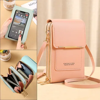 Дамска чанта за мобилен телефон със сензорен екран, малка чанта през рамо, малко сладко чанта за съхранение на мобилни телефони, модерна чанта за ключове