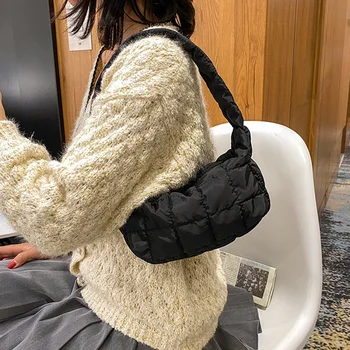 Дамска чанта за през рамото от плат Оксфорд, Сгъване с конец за бродерия във формата на диамант, чанта за подмишниците, нишевый дизайн, Прости чанти за жени 2023