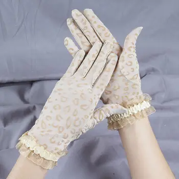 Дамски дантелени ръкавици, чубрица леопардовые тънки слънчеви ръкавици със защита от ултравиолетови лъчи, за шофиране, за целия пръст, къси мрежести ръкавици без пръсти изработени от фин тюл за партита, сватби