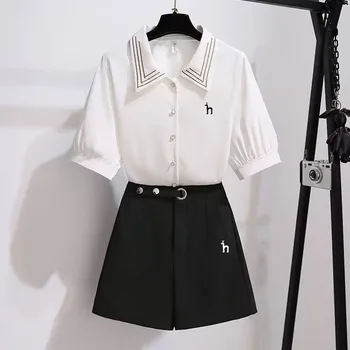 Дамски Комплекти, блузи Hazzys с къс ръкав и къса пола, комплект от 2 теми, новост 2023, лятна мода ежедневни шифоновая риза
