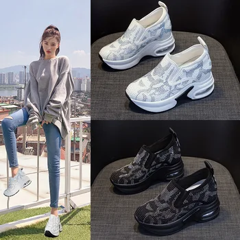 Дамски обувки, на новост на есента 2023, ежедневни малка бяла обувки, спортни обувки на платформа с пайети, обувки на въздушна възглавница, големи размери, Zapatos De Mujer