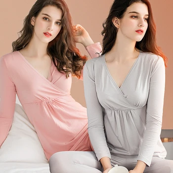 Дамски пижами за бременни и кърмачки, дрехи за сън, за кърмене, дрехи за бременни, комплект за бременни