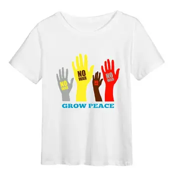 Дамски Потник Лятна тениска с принтом Grow Peace, Свободна мъжка тениска