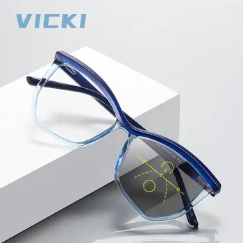 Дамски фотохромичните многофокусные прогресивни очила за четене VICKI Geometry, лещи за защита от синевы при далекогледство, предписани очила