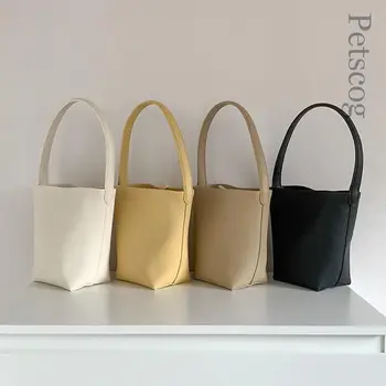 Дамски чанти-кофи от изкуствена кожа, по-голямата голям однотонная чанта за пазаруване, модни проста дизайнерска чанта през рамо, луксозни чанти на марката