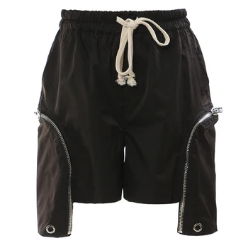 Дамски Черни ежедневни панталони с еластичен ластик на талията и шнурком, летни шорти 2023