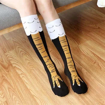 Дамски чорапи над коляното с 3D принтом, памучни чорапи с шарени смешно пиле, високо качество, творчески сладки