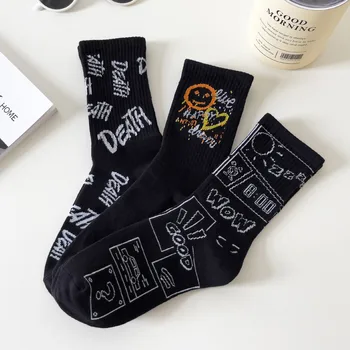 Дамски Чорапи, чорапи със средна тръба, Черни букви, дишащи памучни Чорапи за почивка, Кальцетины, Скейт, хип-хоп, Меки, Ghostface Girls