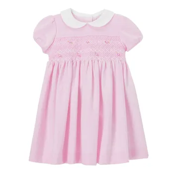 Детско Розова рокля, Лятно Принцеса Рокля с къс ръкав и яка кукла, Мило рокля с цветен модел За момичета, Трапециевидное рокля с рюшами, Рокля от 1 до 7 години