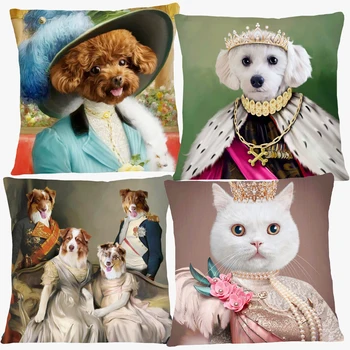 Европейската живопис с маслени бои, ретро женски портрет на котката, калъфка за възглавница с принтом Кралски кучета