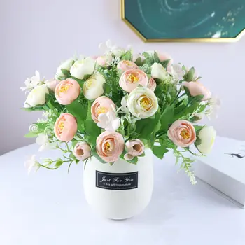 Европейски стил ретро, 10 изкуствени копринени цветя, роза, божур, сватбена домашна ретро парти с изкуствени цветя, украса на масата на 