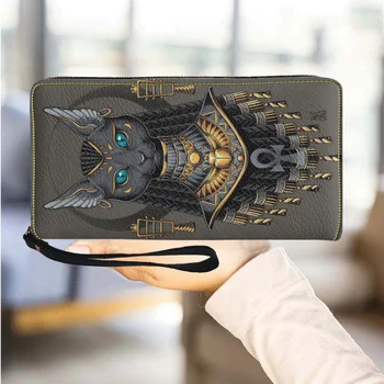 Египетски художествен чантата с кошачьим гривната, дълъг клатч от изкуствена кожа, всекидневни клатч за партита, модерен държач за карти, малък портфейл за монети, Новост