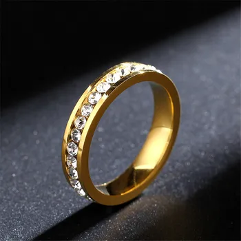 Женски пръстен Iced Out в стил хип-хоп, 4 мм, златен цвят, Неръждаема стомана, 1 серия, кубичен цирконий, годежни пръстени за жени, бижута подарък