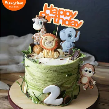 Животни диви джунгли, Жираф, Лъв, Маймуна, тематични topper за торта, Сафари, Празнични аксесоари, украса на торта за рожден Ден, Подаръци за деца