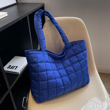 Зимна чанта с голям капацитет, нови обикновена найлонова чанта, памучни ежедневни чанти-тоут за жени, модерна чанта с горната дръжка