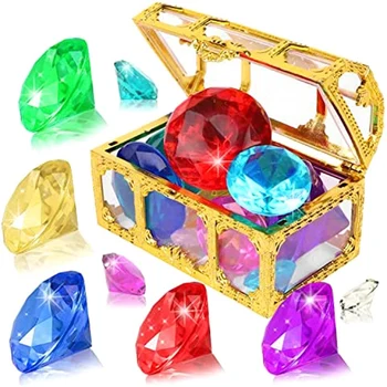 Играчки за басейна със скъпоценни камъни за гмуркане, цветен диамант камък от съкровището, пиратски сандък, летен комплект подводни камъни за деца