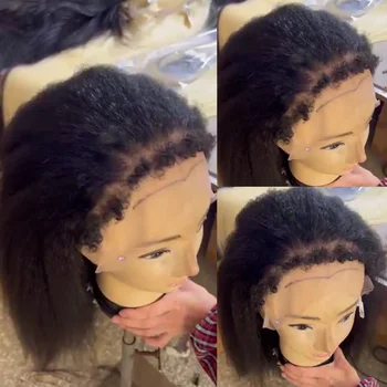 извратени права перука дантела отпред HD 13*4 пълни дантела перука 4c линията на растеж на косата на дева реми човешки коси yaki прави с афро-swirls детски коса