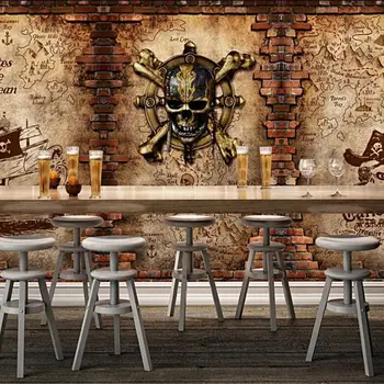 Индивидуални 3D тапети ретро пиратски кораб, бар, кафене, фонова стена, мотоциклет, ностальгическая тухлена стена, декоративна живопис фотообои
