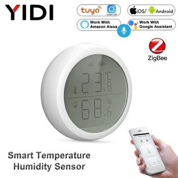 Интелигентен сензор за температура и влажност на Hristo ZigBee, LCD дисплей, термометър, батерии, приложение Smart Life, работа с Алекса Google Home