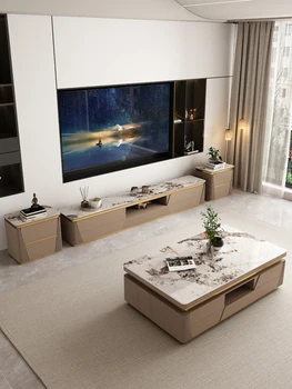 Италианска лека луксозна комбинация от чаено маса на каменна плоча и шкафчета за телевизора е Лесна модерен лукс хол