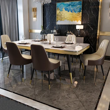 Италиански минималистичен мраморна маса за хранене и стол, в комбинация с правоъгълно постмодернистским от луксозна маса за хранене със скандинавски декор за хола