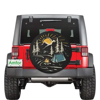Калъф за гуми Mountain Sunset Jeep, Калъф ЗА резервна гума на КОЛАТА, Къмпинг, Планина, Индивидуален Уникален Дизайн, Задната гума на микробуса, приключенски подарък