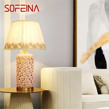 Керамични настолни лампи SOFEINA, розова луксозна латунная плат, настолна лампа за дома, декоративни, за хол, трапезария, спалня