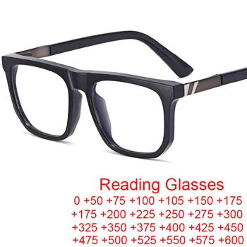 Класически мъжки квадратни очила в рамки TR90 с оптично синя светлина, компютърни очила за четене, Маркови черни очила, реколта нюанси + 2 + 3