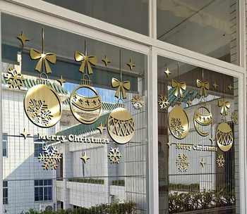Коледни стикери за Украса Самозалепващи Златни Бижута Стикери, Оформление на сцената на търговския център Стъклени стикери за стена магазин