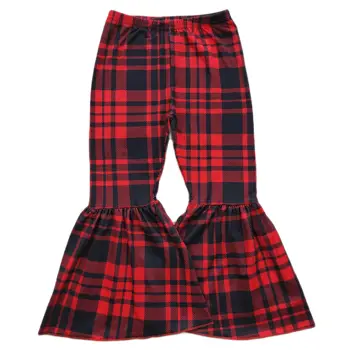 Коледно облекло-клеш за малки момичета, червено каре разкроена панталони за деца, есенно-зимни ежедневни панталони по цялата дължина за момичета от 1 до 14 години