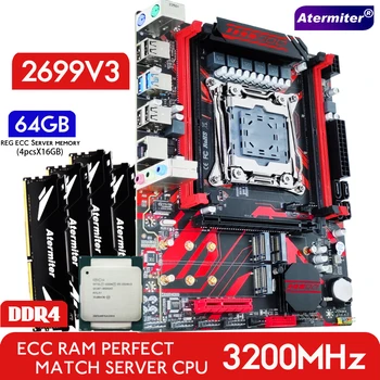 Комплект дънната платка Atermiter X99 с процесор Xeon E5 2699 V3 CPU LGA 2011-3 DDR4 64GB 4X16GB 3200 Mhz REG ECC RAM