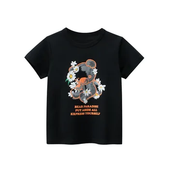 Корейска детска тениска с къс ръкав и шарките Хубава Мечка Топ с кръгло деколте, Дрехи за малките момичета, Детски Дрехи 2023, Пролетно-летни дрехи