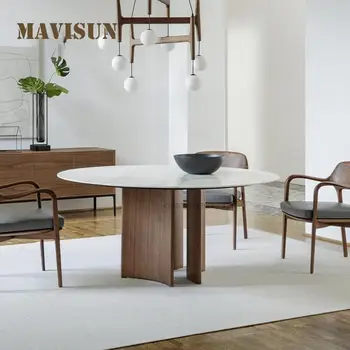 Кръгла маса Rock Board, дизайнерски маса за хранене със скандинавски минималистичном стил с превръщането на масата, съдове за висококачествени мебели