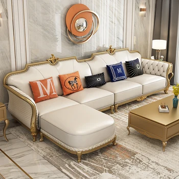 Лесен луксозен кожен диван директно реда за четирима души, е проста европейската хол от телешка кожа, малки домакински комбинация