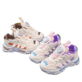 Летни гуменки за момчета и момичета, мрежести дишащи обувки за момичета, виолетово-оранжеви пешеходната обувки, детски маратонки училище