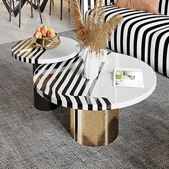 Луксозен масичка за кафе в скандинавски стил с кръгли шарени като зебри, дизайнерски модел стая, модерна минималистичная всекидневна за дома