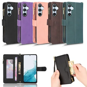 Луксозен портфейл с цип, разтегателен кожен калъф с няколко отделения за карти Samsung Galaxy A54 A 54 5G GalaxyA54, чанти и калъфи за телефони с магнитна карта, калъф