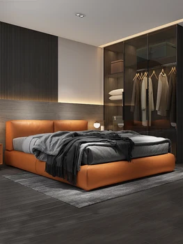 Луксозна кожена легло Nordic Light, съвременно просто спално бельо Master, двойно легло 1,8 м, италианска мека легло премиум-клас за съхранение на