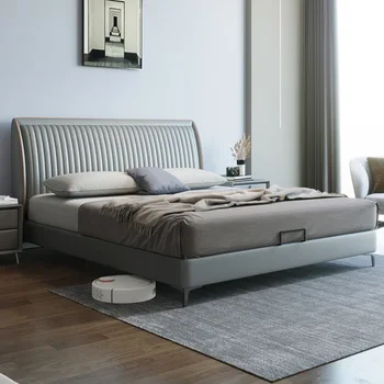 Луксозна модерна проста двойно легло, изчистен италиански стил, с двойно легло 1,8 м в главната спалня, луксозно легло за съхранение на вещите