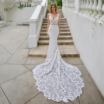 Луксозно бельо сватбена рокля във формата на сърце с дълги ръкави, Рокли сватба с аппликацией на гърба, Струята Vestidos De Noiva Mariage Beach