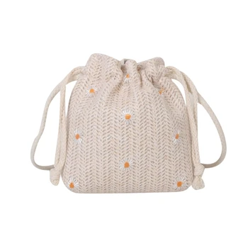 Лятна плажна чанта от ратан, мини-ежедневна чанта, Чанта през рамо, Чанти-незабавни посланици за жени, Момичета, Бял/хакове-/Кафяв